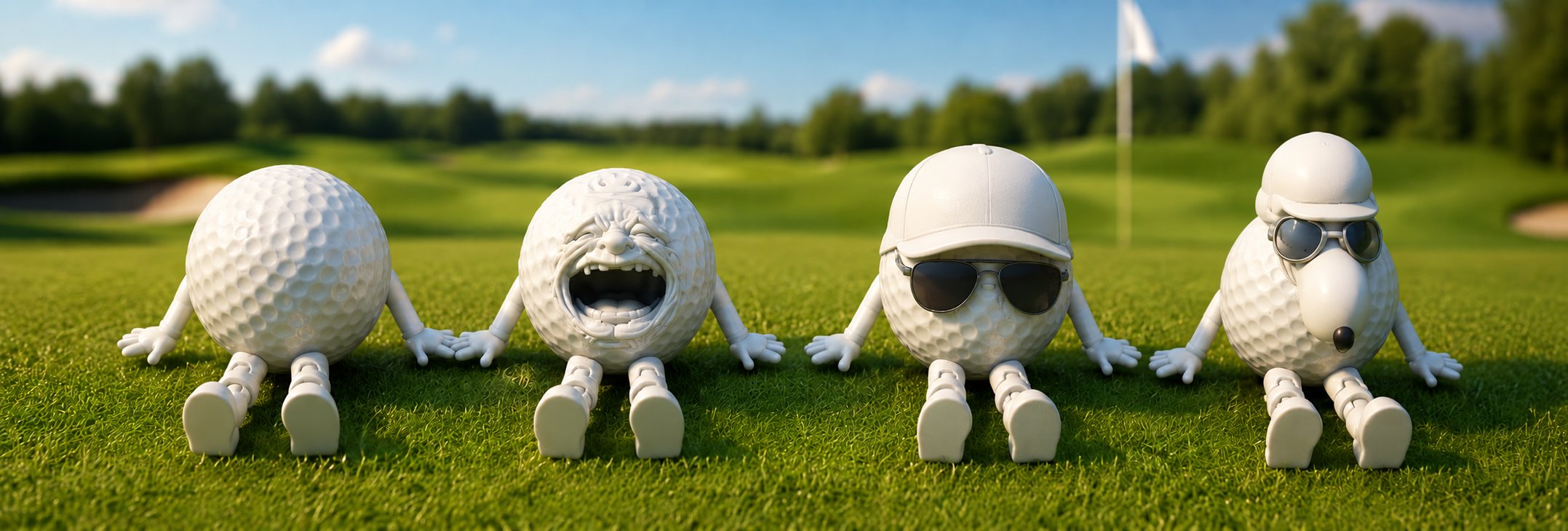 Les 4 figurines Four States of Golf sur le green